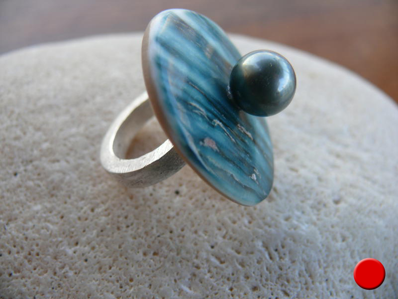 Vert jeu - Tahitizuchtperle, Muschelstück, 925er Silber