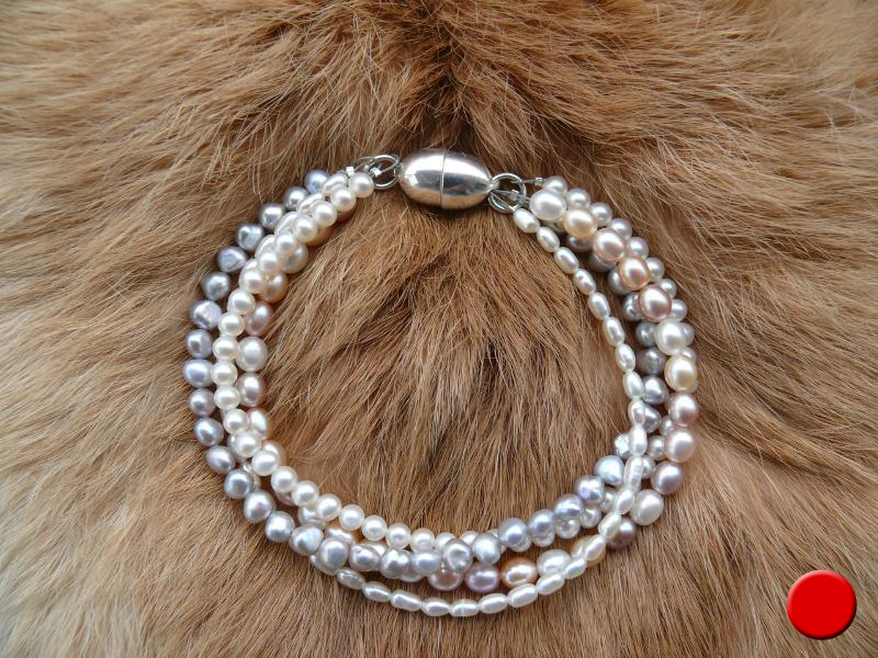 Feentraum - Armband 20 cm mit weissen, grauen und multicoloren chinesischen Zuchtperlen