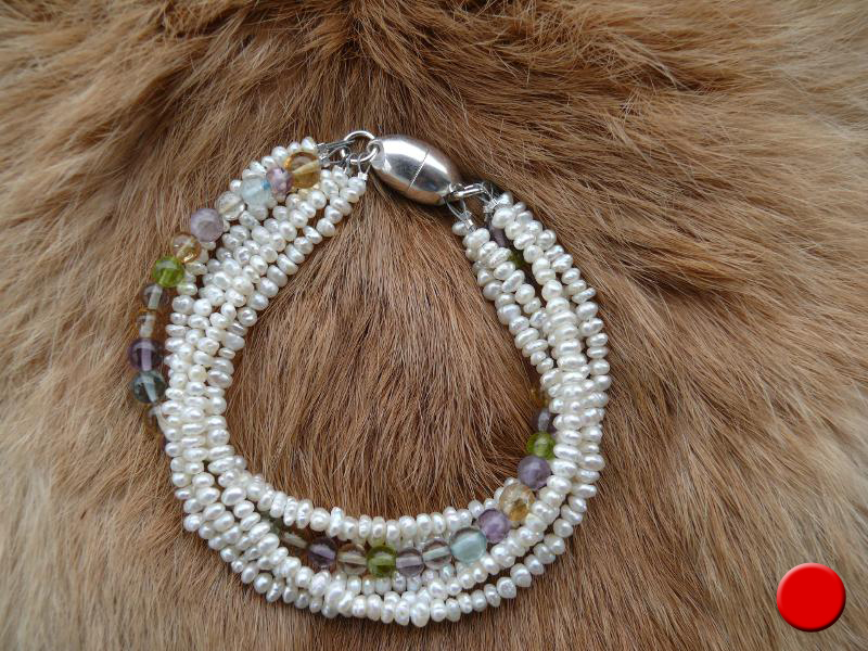Recycling - Armband 19 cm mit chinesischen Zuchtperlen und diverse Halbedelsteine