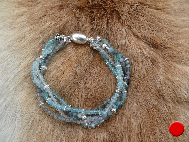 Gischt - Armband 20cm mit Bergkristall, Kyanit, Labradorit, Aquamarin, Apatit, Silber 925 und Magnetschloss