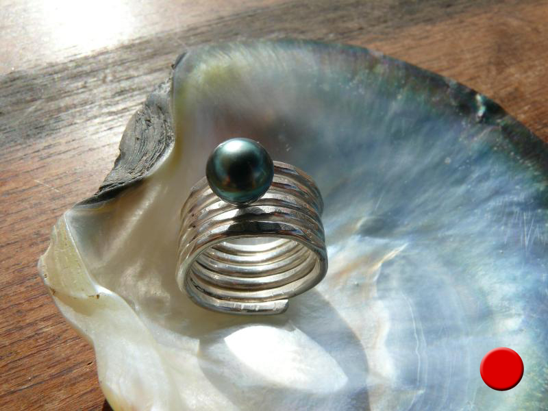 Baie de Cook - Silberfingerring mit einer Tahitizuchtperle