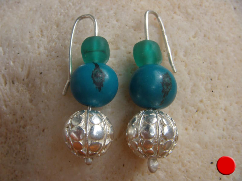 Glasperle, Samen und indische Kugel aus 925er Silber